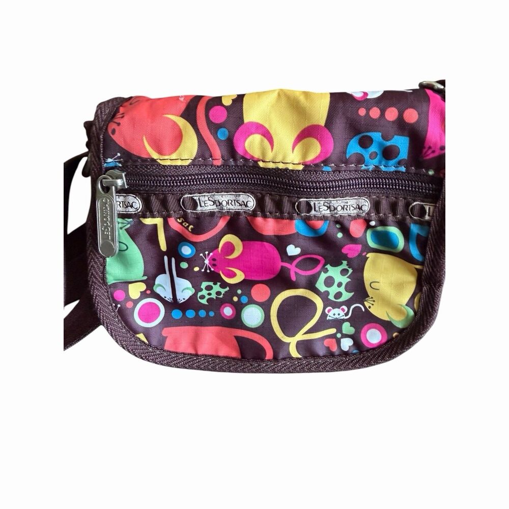 LeSportsac Crossbody & Shoulder Bag Multicolor Mouse Rat Print Zipper Pockets - Picture 3 of 16